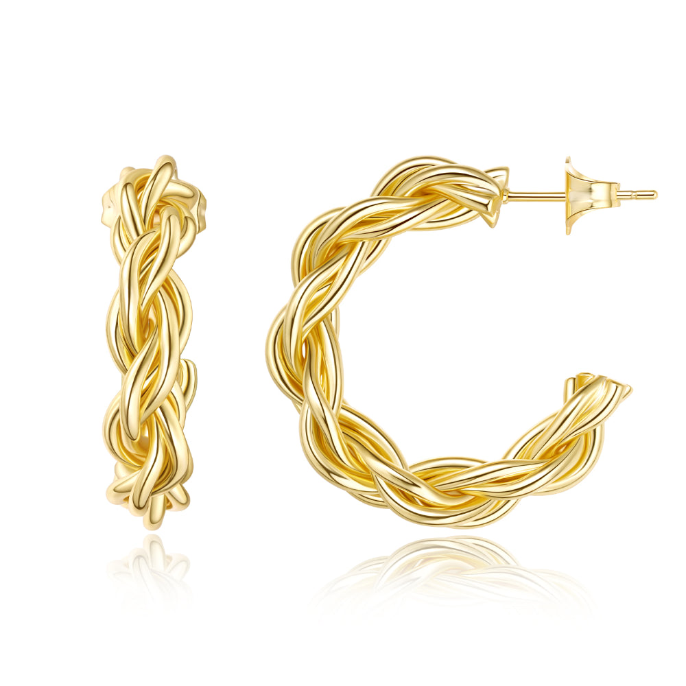 Elegant Dangly Earrings-Dainty Gold Plated Chunky Twist Rope Hoop Earrings