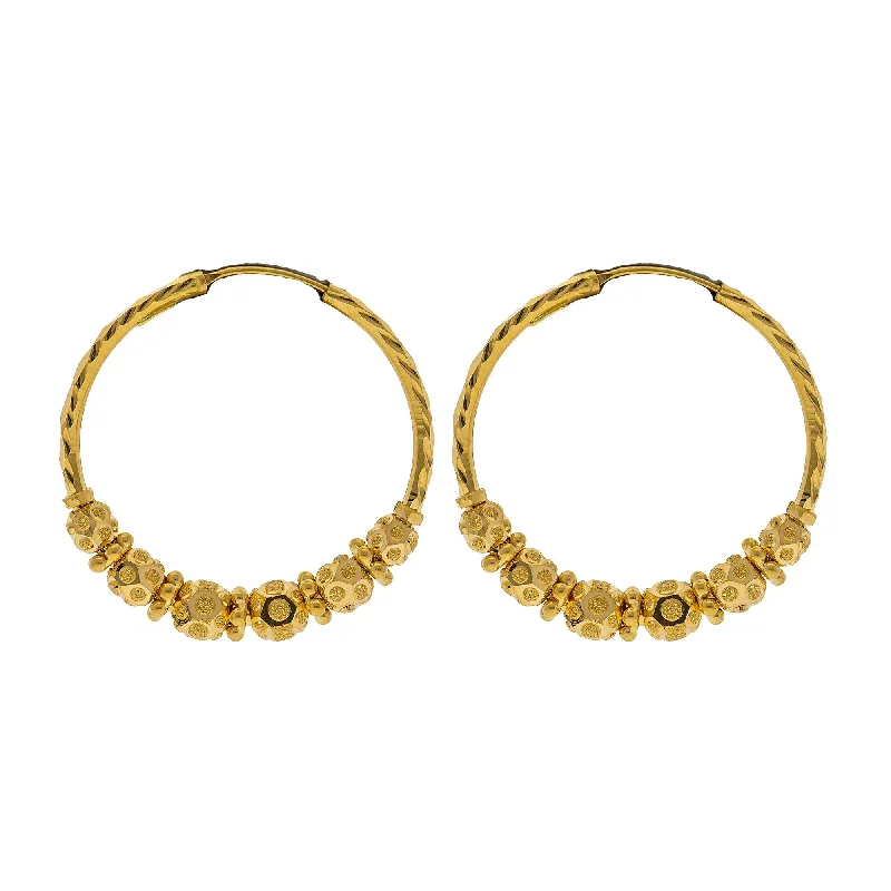 Pearl Earrings for Weddings-22K Yellow Gold Hoop Earrings W/ Gold Shambala Beads