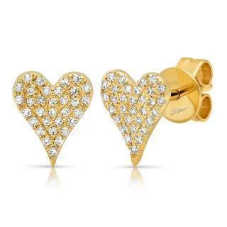 Gold Stud Earrings-14K Yellow Gold Diamond Heart Stud Earrings W/ 0.14ct Pave Diamonds