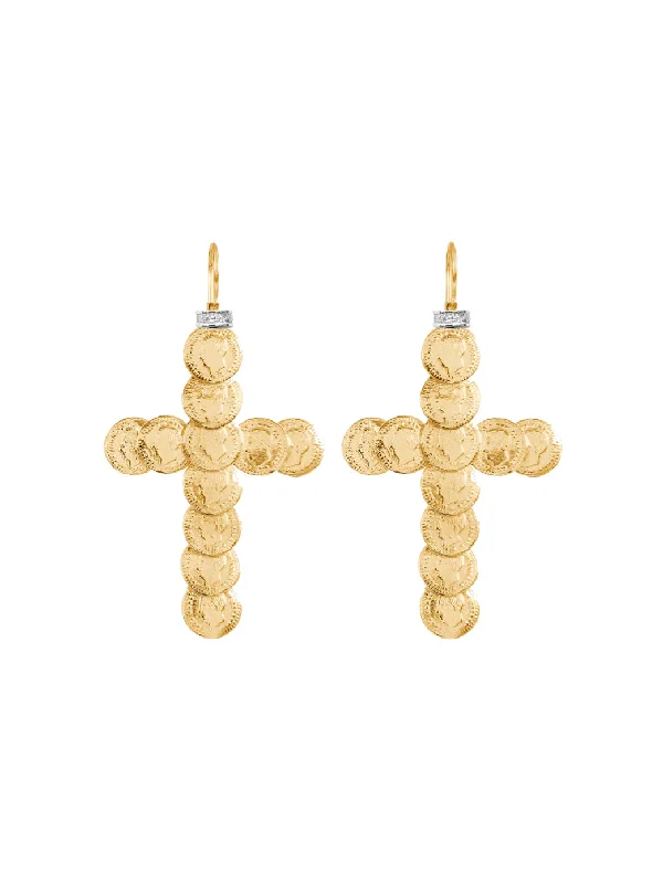 Vintage Gold Earrings-Gold Saint Liberus Cross Earrings