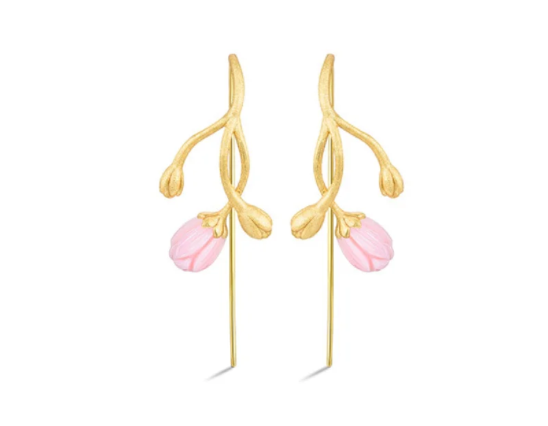 Black Gold Earrings-Jasmine Flower Pink Earring