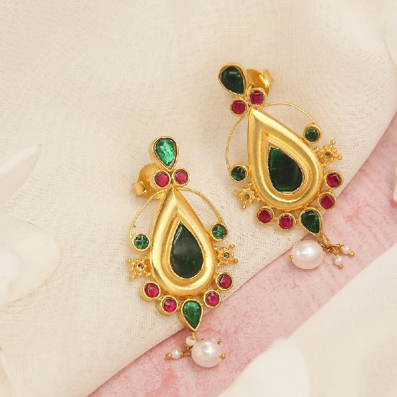 Clear Gemstone Earrings-Silver 92.5 Green Kundan Earrings