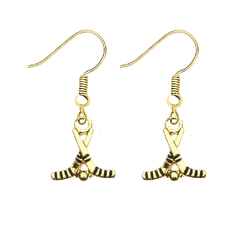 Golden Pearl Earrings-Ice Hockey Stick Earrings