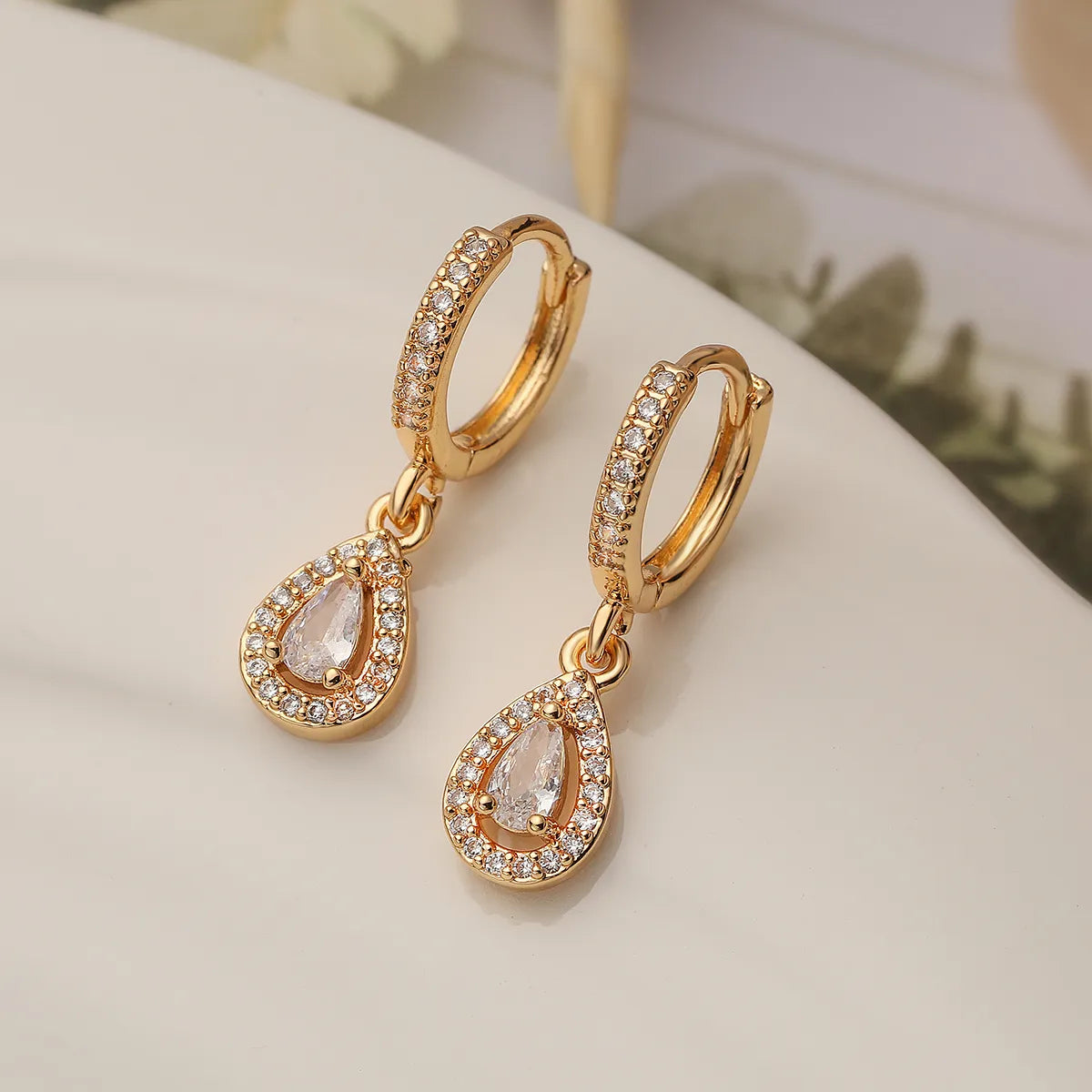 Gold Eternity Ring-1 Pair Simple Style Commute Water Droplets Plating Inlay Copper Zircon 18k Gold Plated Drop Earrings