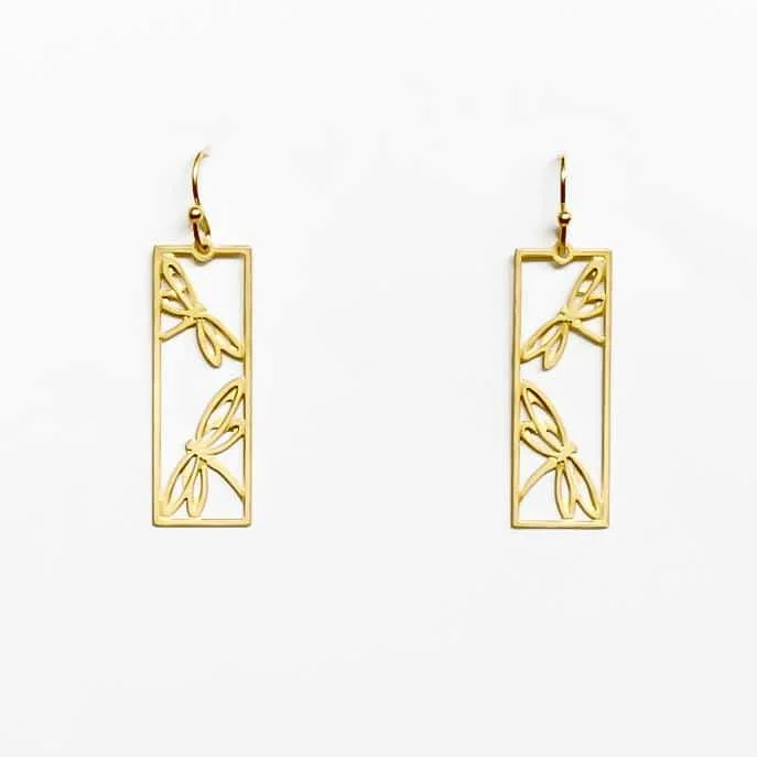 Chunky Gold Earrings-Dragonfly Duo Earrings