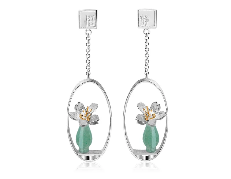 Simple Diamond Earrings-Lotus Whisper Vase Earring