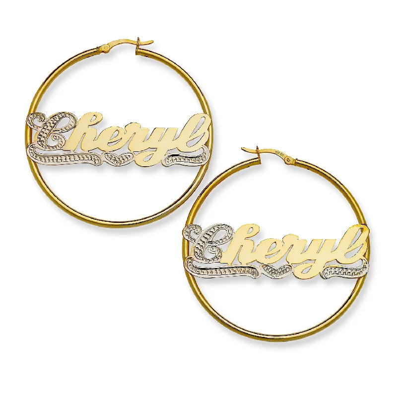 Yellow Gold Earrings-Better Jewelry Personalized Script Hoop Gold 10K Earrings