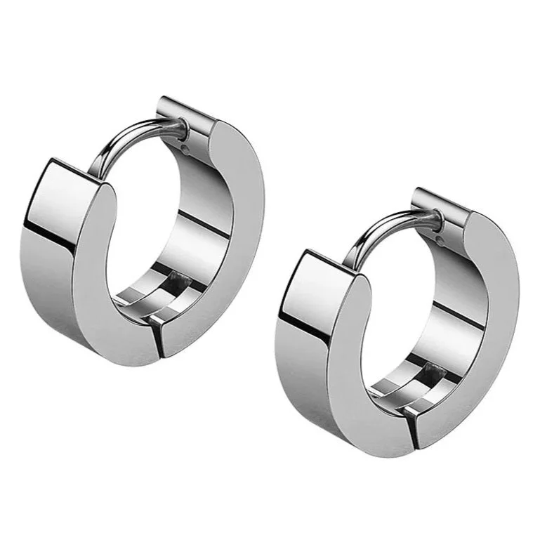 Silver Hoop Earrings-Stainless Steel 4mm  Hoop Huggie Earrings