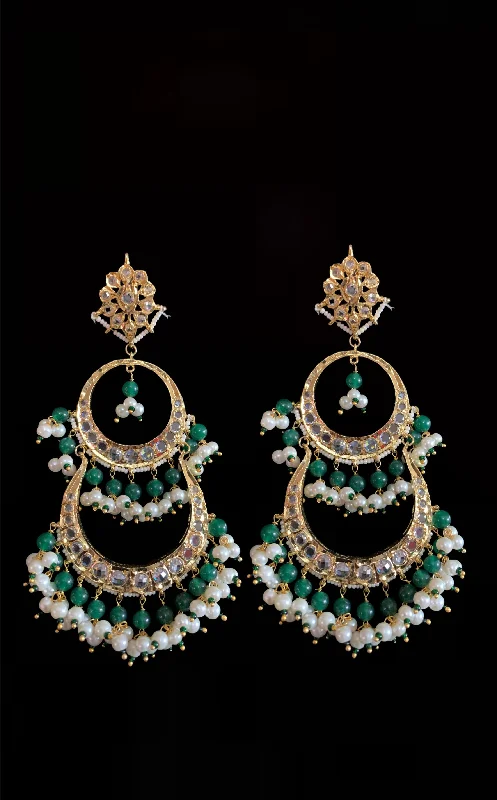 Double Hoop Earrings-DER195 Sheema Chandbali earrings  - green   ( READY TO SHIP)