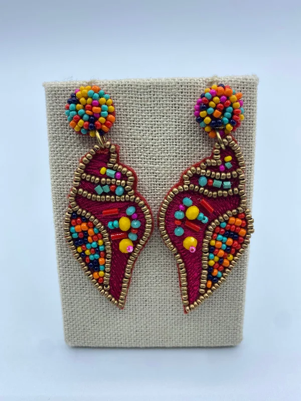 Chic Drop Earrings-Hot Pink and Multi-Colored Shell Earrings