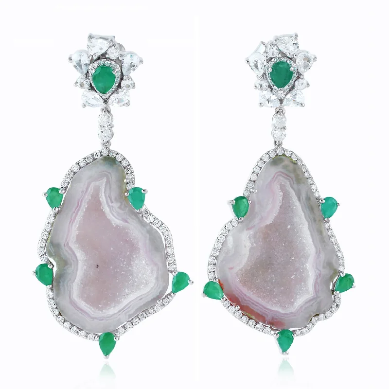 Handmade Bead Earrings-Geode Emerald Earrings