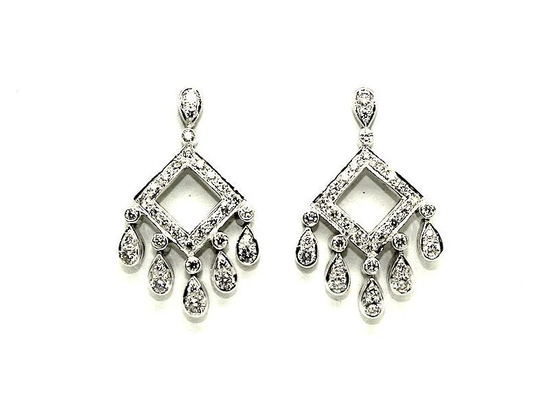 Gold and Pearl Earrings-Open Square Drop Earring Ad No. 0702