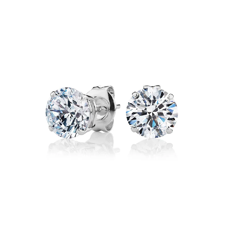 Diamond Drop Earrings-Round Brilliant stud earrings with 2.5 carats* of diamond simulants in 10 carat white gold