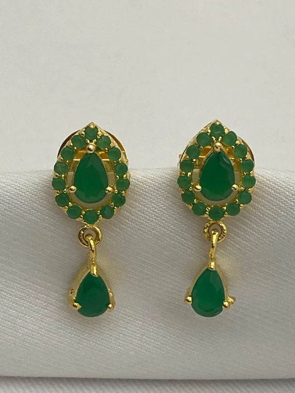 Elegant Stud Earrings-Charming Gold Plated Green Color Stoned Earrings