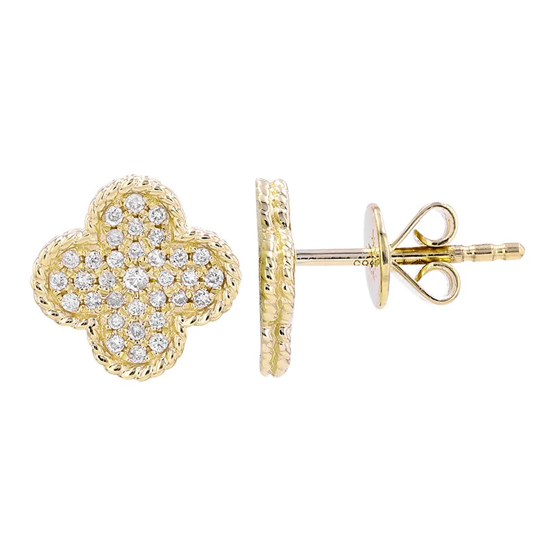 Casual Silver Earrings-14k Yellow Gold Clover Diamond Earrings