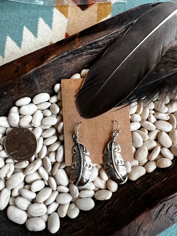 Everyday Hoop Earrings-Raymond Coriz Sterling Silver Feather Earrings