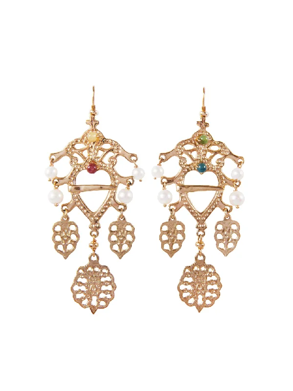 Chandelier Earrings for Weddings-Gold Folklore Earrings