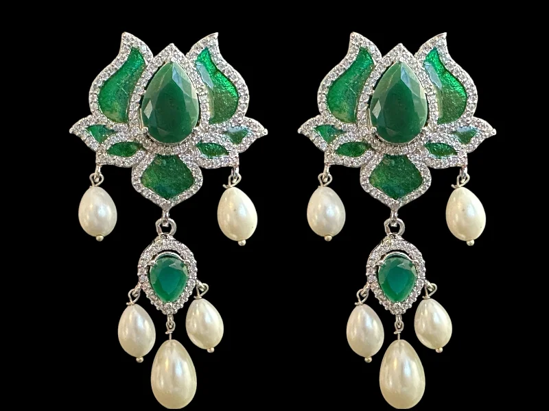 Multi-Colored Earrings-ET572 Maria lotus dangler earrings in green ( READY TO SHIP )