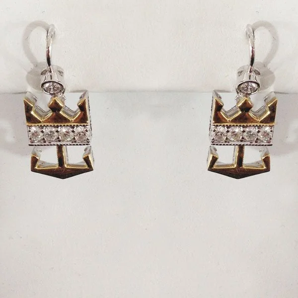 Vintage Boho Earrings-14k Two Tone Diamond Earrings