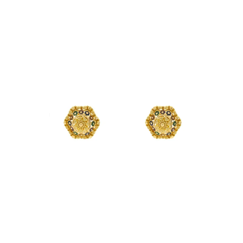 Diamond Drop Earrings-22K Yellow Gold Flattering & Multi-faceted Stud Earrings, 4 grams