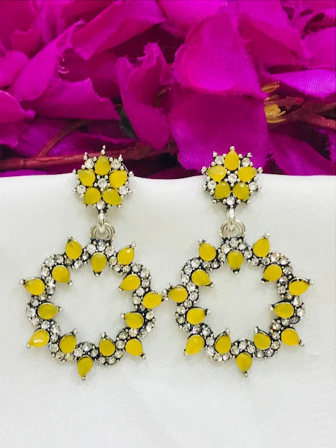 Heart Shaped Drop Earrings-Gorgeous Yellow Colored Oxidized Earrings For Women