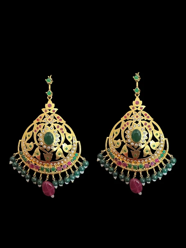 Simple Gold Hoop Earrings-Ruby emerald chandbali earrings ( READY TO SHIP )