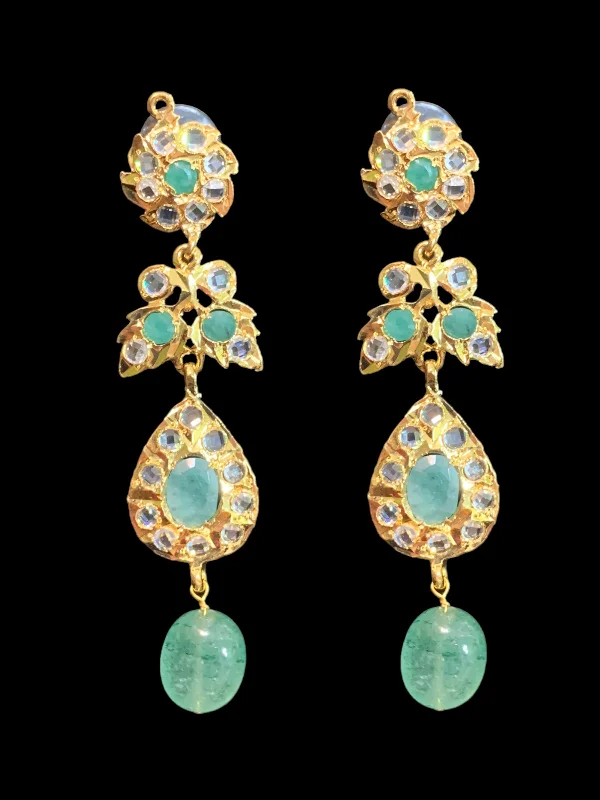 Handmade Bead Earrings-DER398 Gold plated emerald earrings ( READY TO SHIP)