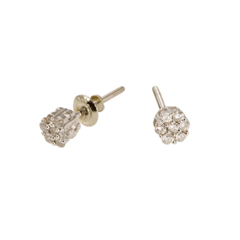 Modern Tassel Earrings-14K White Gold Diamond Stud Earrings W/ 0.25ct SI Diamonds & Cluster Flower