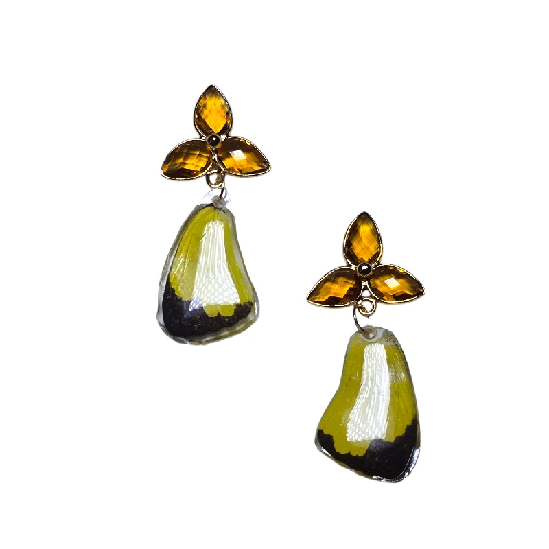 Silver Earrings with Opal-The Citrine REAL Butterfly post Earrings