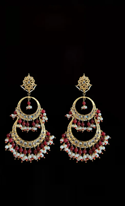 Clear Crystal Earrings-DER194 Sheema Chandbali earrings  - ruby  ( SHIPS IN 4 WEEKS )