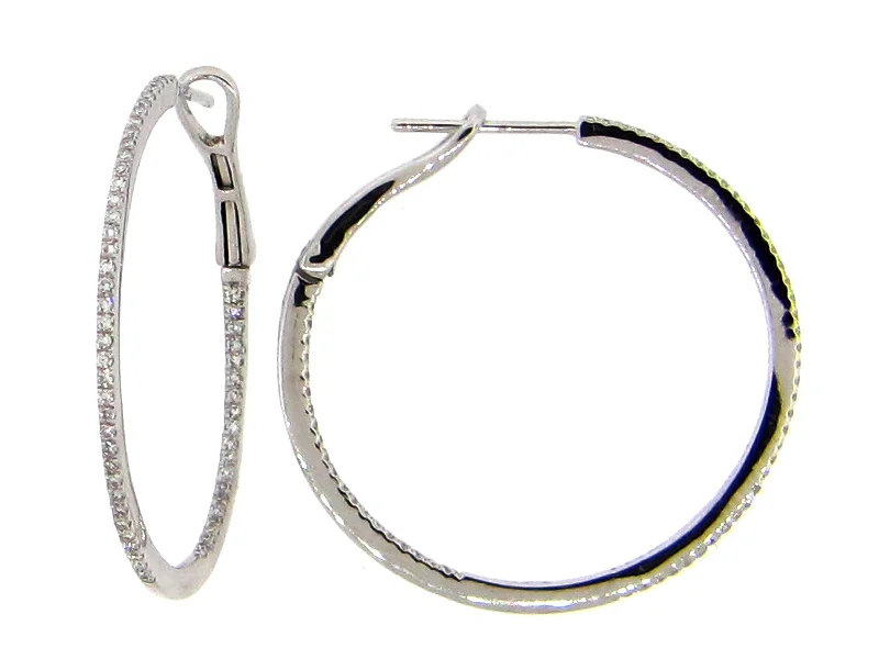 Hoop Earrings for Women-Lady's White 14 Karat Small Hoop Earrings 0.36tw Round Diamonds 30MM