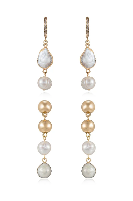 Statement Gold Earrings-Duchess Pearl and Dangle Earrings