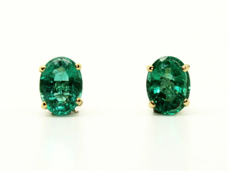 Handcrafted Earrings for Women-Emerald Stud Oval Cut