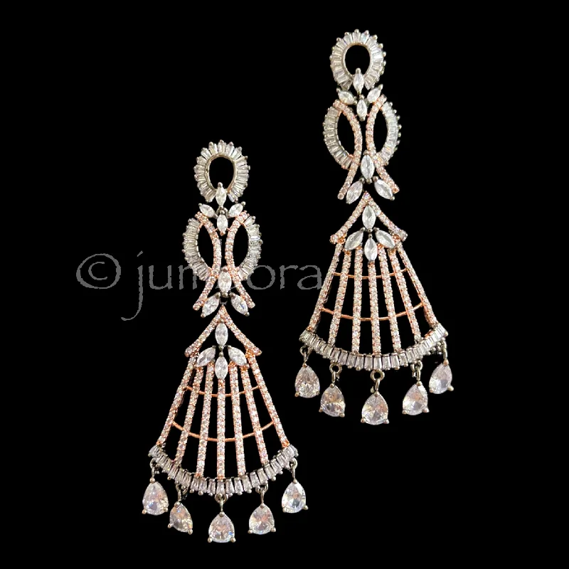 Boho Style Earrings-Victorian Rose gold Long AD Zircon (CZ) Earrings