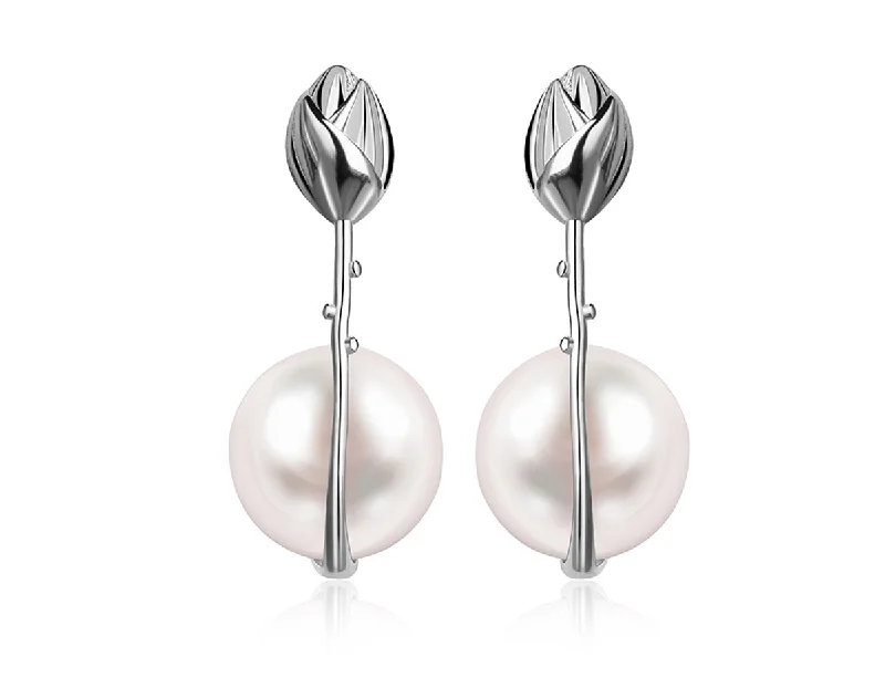 Elegant Dangle Earrings-Pearl Bud Lotus Earring