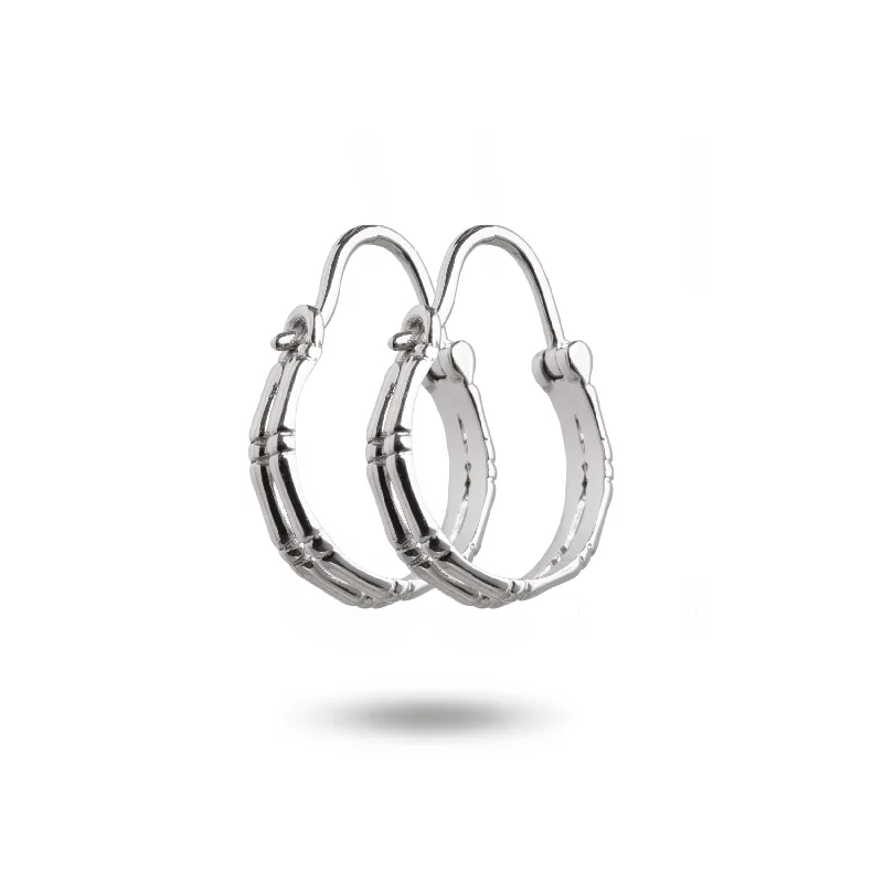 Colorful Pearl Earrings-14K White Gold Double Hoop Bamboo Earrings