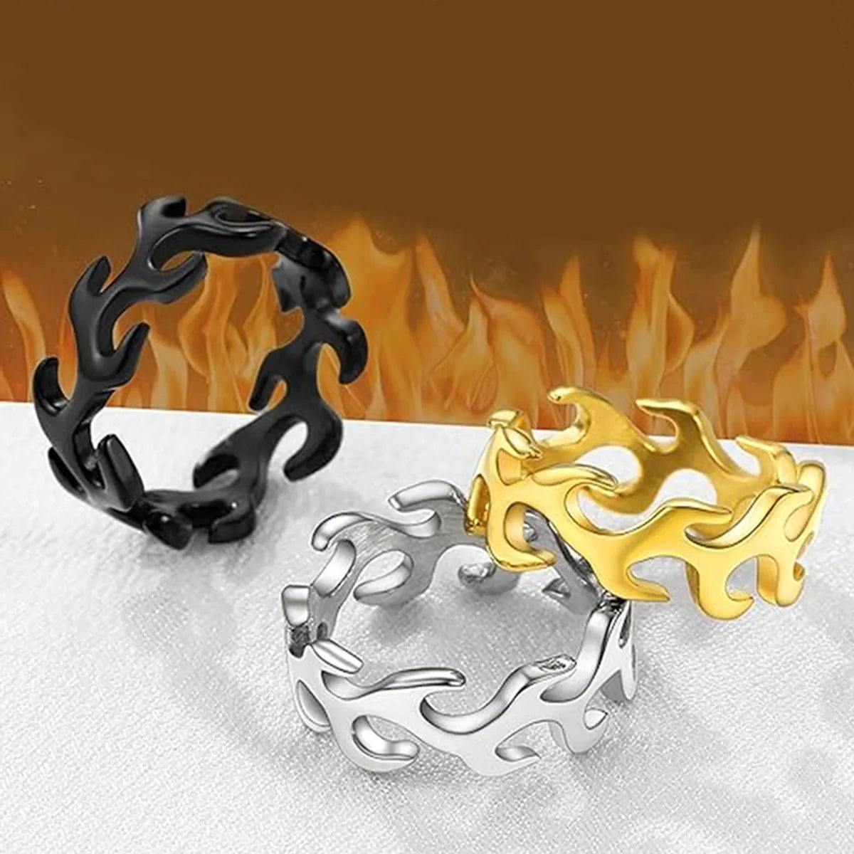 Heart Shaped Engagement Ring-Hip-Hop Punk Flame Solid Color 316L Stainless Steel  Cutting Gold Plated Silver Plated Men'S Rings