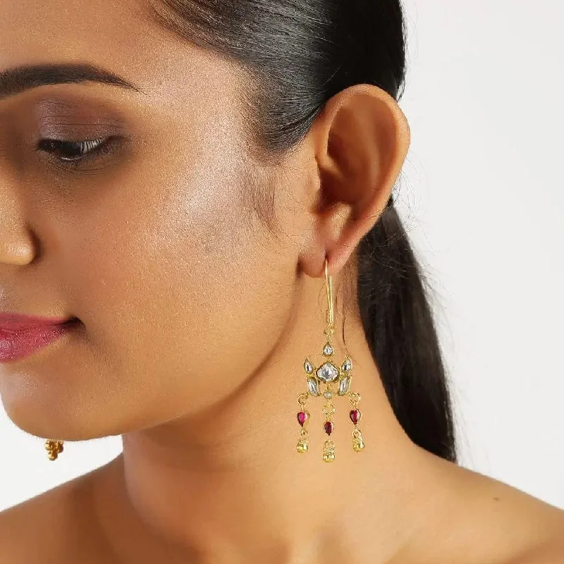 Simple Hoop Earrings for Women-Kundan Stone Silver Earrings