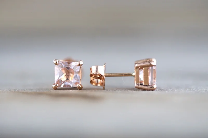 Eco-Friendly Hoop Earrings-Cushion Morganite Studs 5mm