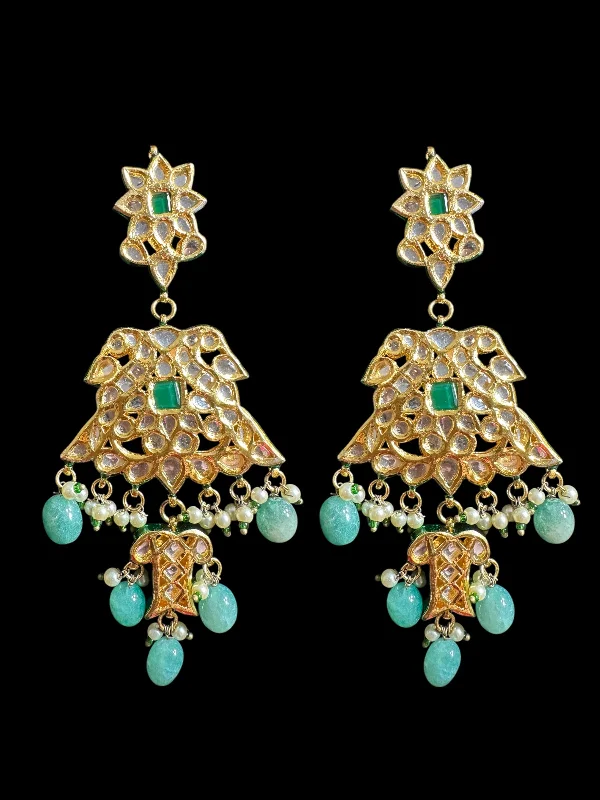 Crystal Cluster Earrings-Mashal Kundan earrings  - Green  ( READY TO SHIP )