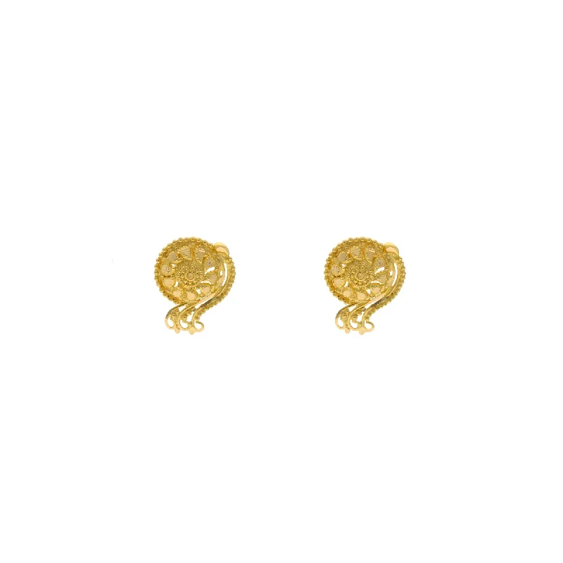 Large Crystal Drop Earrings-22K Yellow Gold Mango Shaped Stud Earrings, 3.7 grams