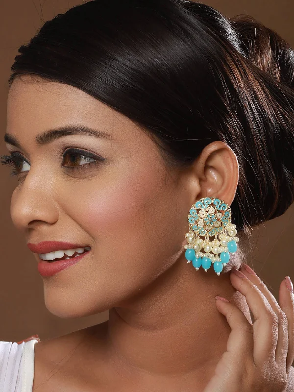 Tropical Earrings for Summer-Gold-Plated Contemporary Meenakari Drop Earrings