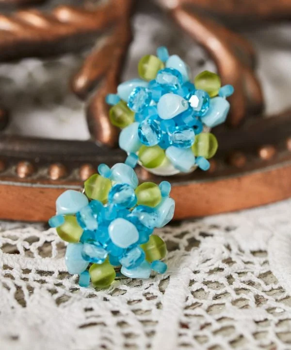 Long Chain Earrings-Czech Glass Flower Clip Earrings