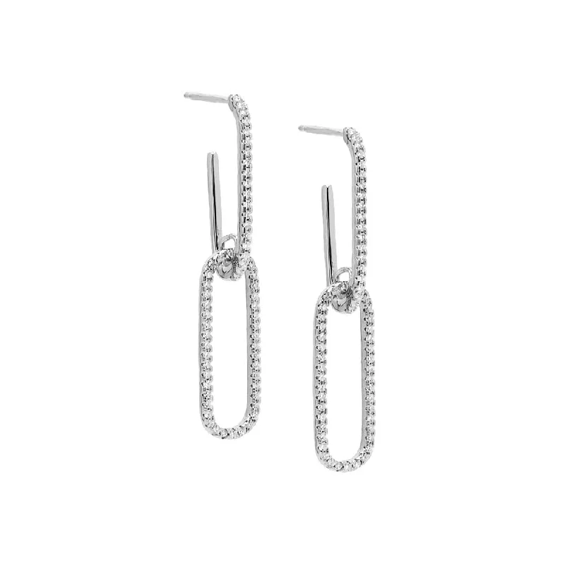 Custom Designed Earrings-Silver Double Pave Drop Link Stud Earring