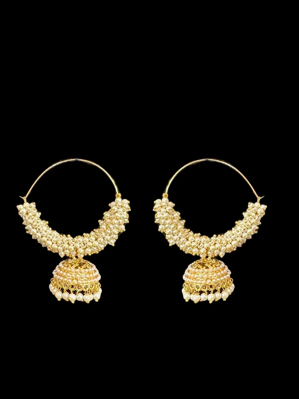 Designer Silver Earrings-DER138 Gold plated pearl studded hoop earrings  (SHIPS IN 3 WEEKS  )