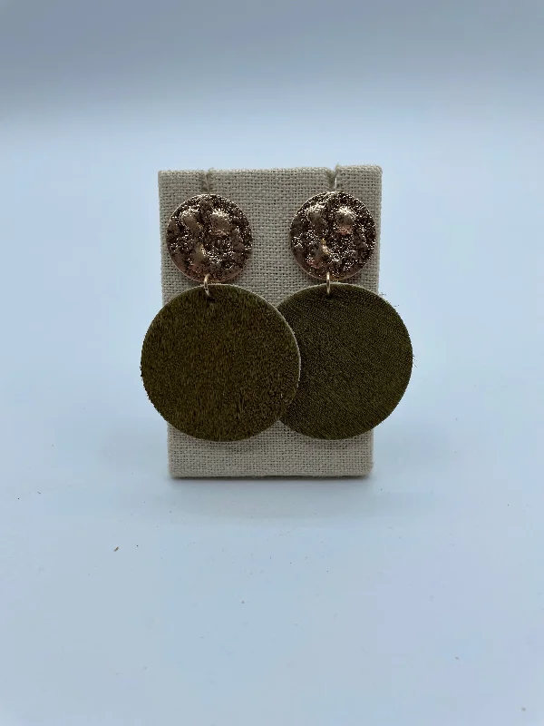 Bridal Pearl Earrings-Olive Cowhide Disc Earrings