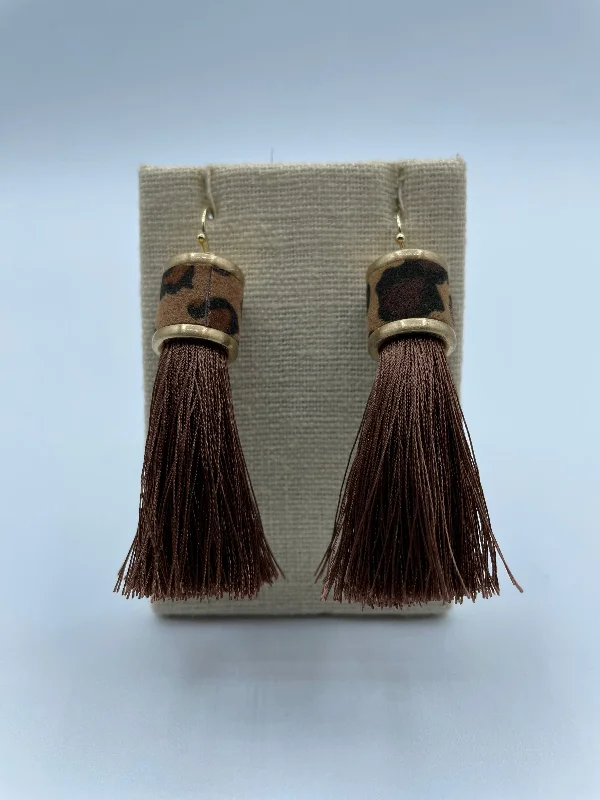 Butterfly Earrings for Girls-Brown and Leopard Leather Cap Tassel Earrings