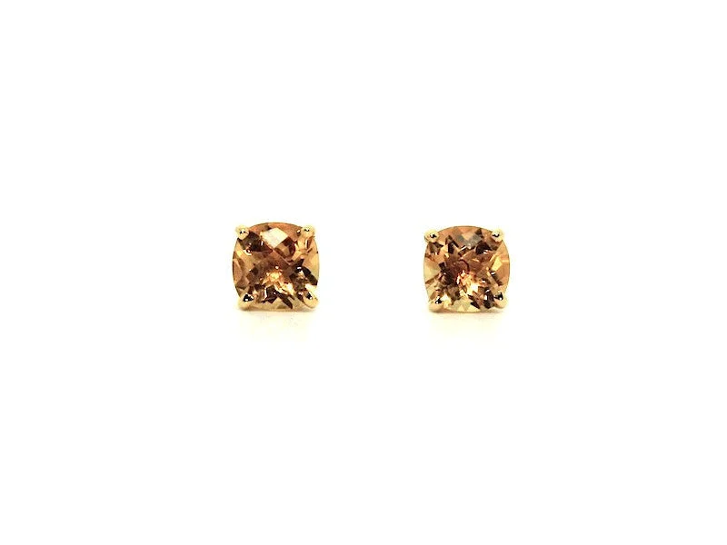 Trendy Hoop Earrings-Cushion Checkerboard Citrine Studs AD No. 1083