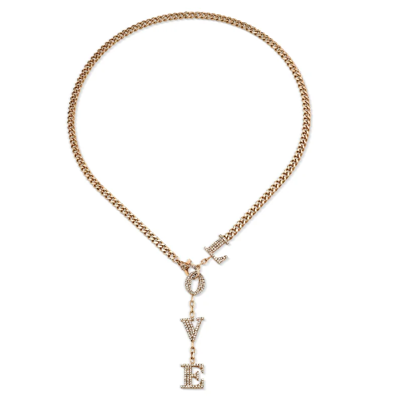 Customizable Gold Necklace-READY TO SHIP DIAMOND LOVE  BABY LINK Y NECKLACE