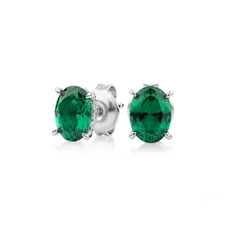 Clear Crystal Earrings-Oval and Round Brilliant stud earrings with emerald and diamond simulants in sterling silver